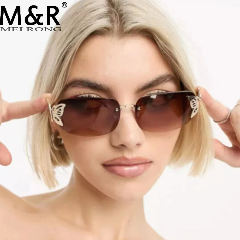 

2024 Simplicity New Women's Frameless Sunglasse Retro Gradient Butterfly Metal Eyeglass Frame Stage Versatile Decorative Sunnies