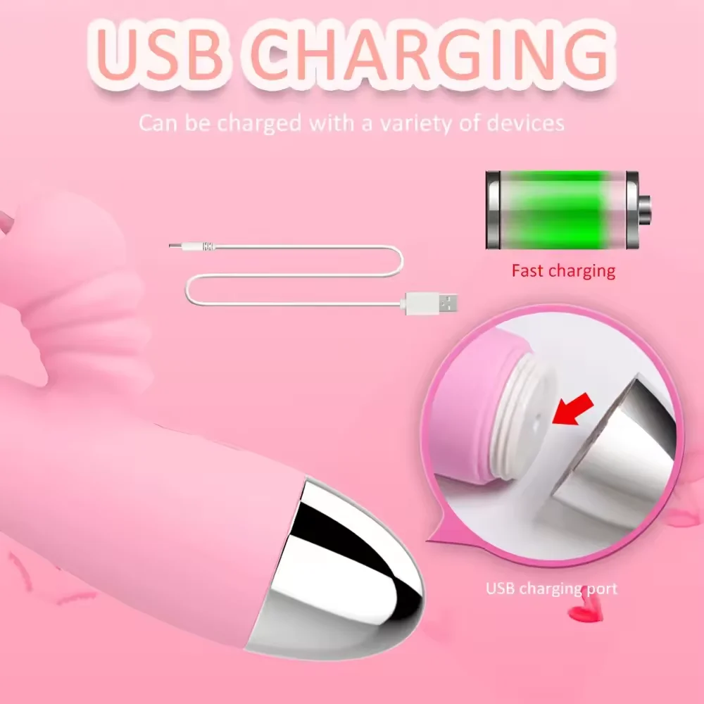 2 In 1 Dildo Wand Vibrator for Women Licking Tongue Clitoris Stimulator G Spot Powerful Vibro Female Clit Sucker Adult Sex Toys