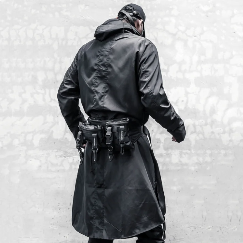 Niche Design Sense Detachable Neckerchief Mid-length Trench Coat Mens Clothing Y2K Punk High Street Tactical Function Jackets