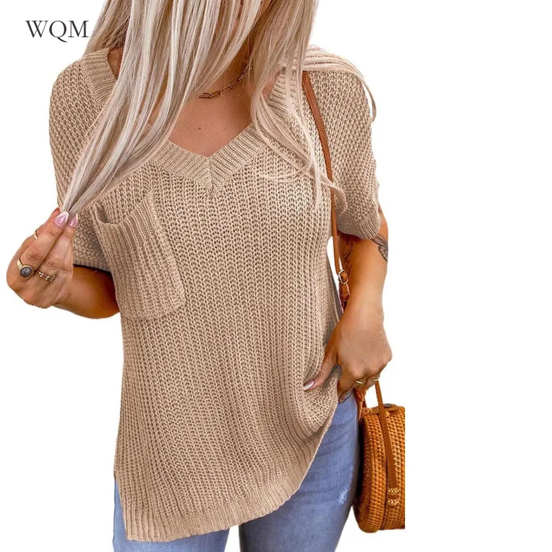 

Autumn/winterSolid Color New Loose Medium Length Coat V-neck Solid Color Knitted Many Clothes Sweateropeiya Loose Length