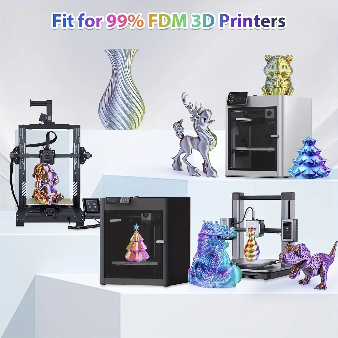 0.25KG 실크 컬러 PLA 3D 프린터 필라멘트, 듀얼 또는 트라이 컬러 샤이니 PLA 필라멘트 1.75mm 엑스쳐, 360 ° 스핀, 다양한 색상 공개