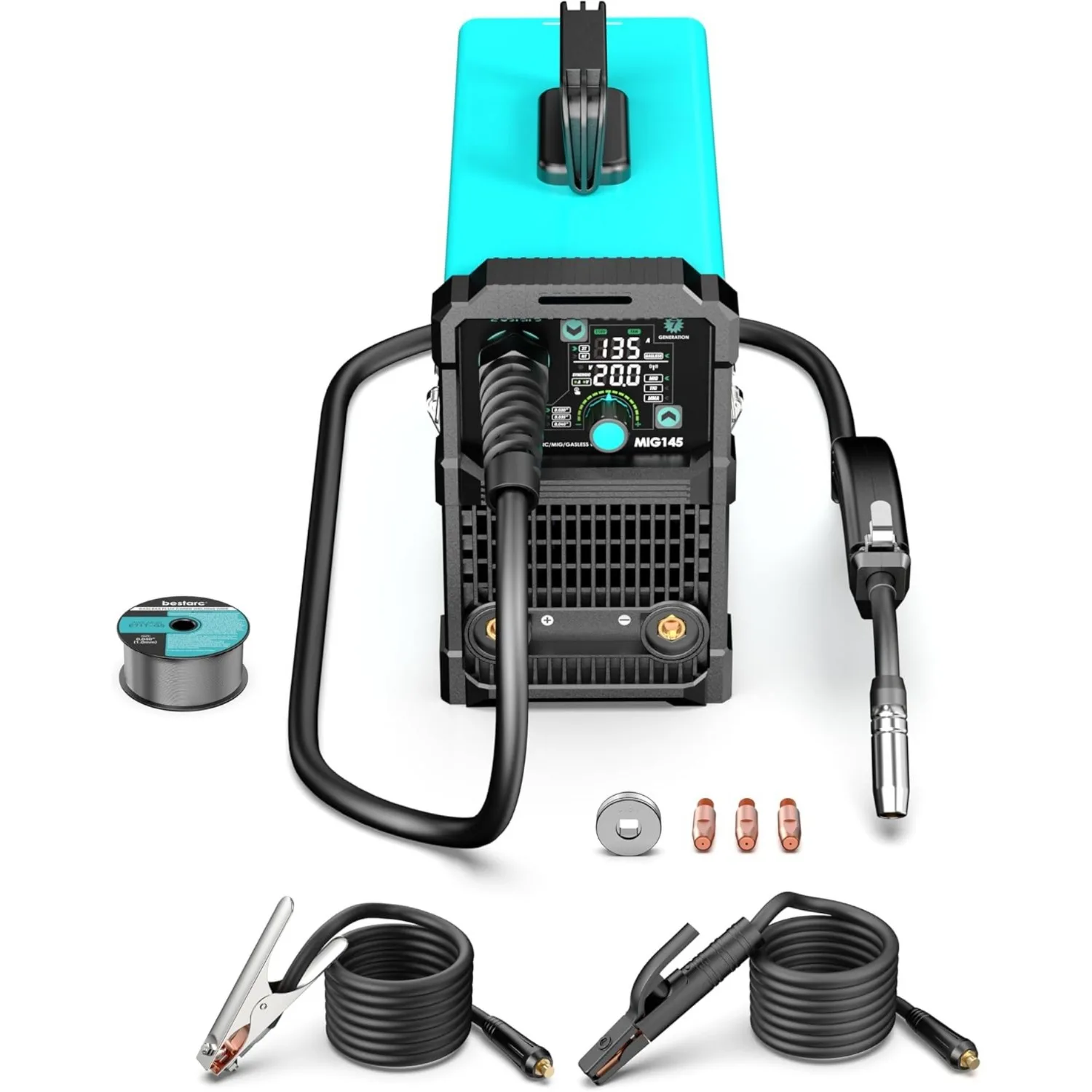 MIG Welder 110V Flux Core MIG Welder/Lift TIG/Stick 3 in 1 MIG Welding Machine,MIG145 7GEN Synergy Single Phase Flux IGBT Welder 6