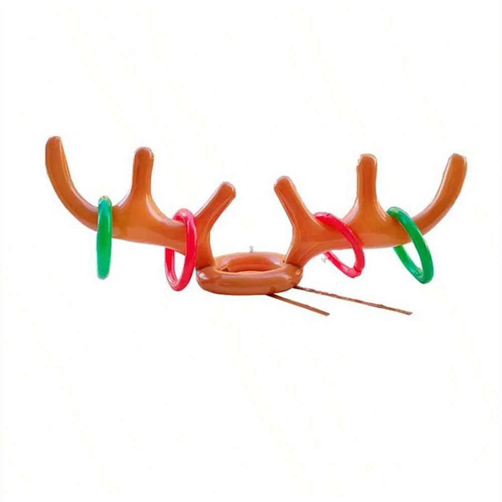 Christmas Party Toss Game Inflatable Reindeer Antler Hat with Rings for Kids Adults Family Xmas Fun Games