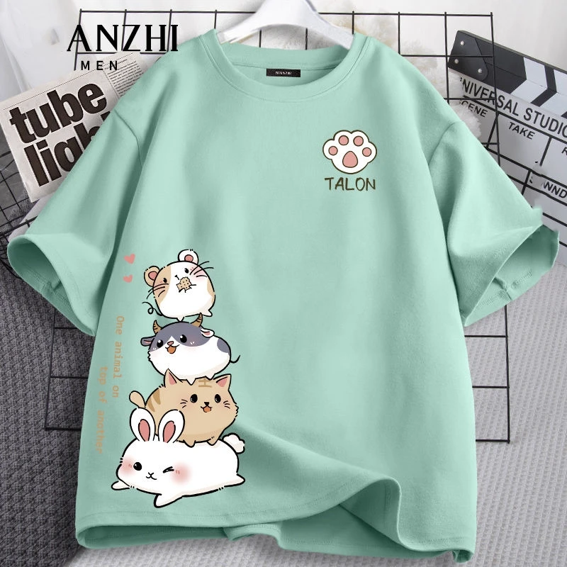 Kids Summer Cotton Short Sleeve T-Shirt Top Cute Critter Print Girls School T-Shirt Home Soft Pajama T-Shirt Street Tee Tops 3