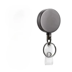 Retractable Metal Keychain with Badge Reel and Elastic Key Ring (1PC black)