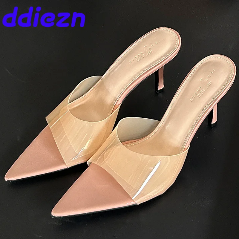 

Туфли-лодочки женские прозрачные, заостренный носок, высокий тонкий каблук, сланцы, модная обувь, 2024