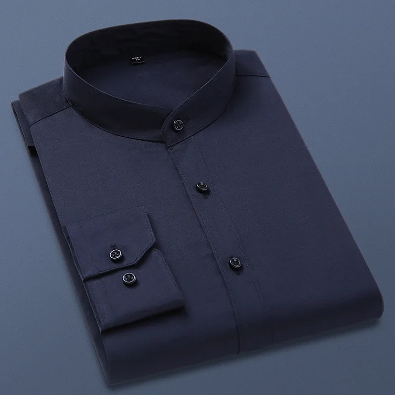 Autumn Long Sleeve Shirt Men 100% Cotton White Shirt Stand Collar Slim Fit Business Work Shirts for Men Plus Size 5XL dress shirts men casual shirts
