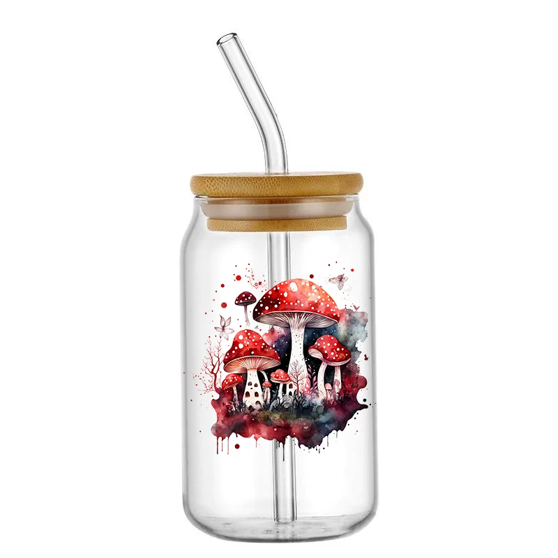 Beautiful mushroom pattern Uv Dtf 4Inch Decals Diy Waterproof For Wraps Glass Cups uv dtf cup wrap