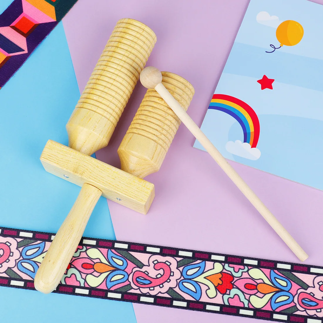Orff percussion-wooden high and low clapper double ring early education music two-tone clapper