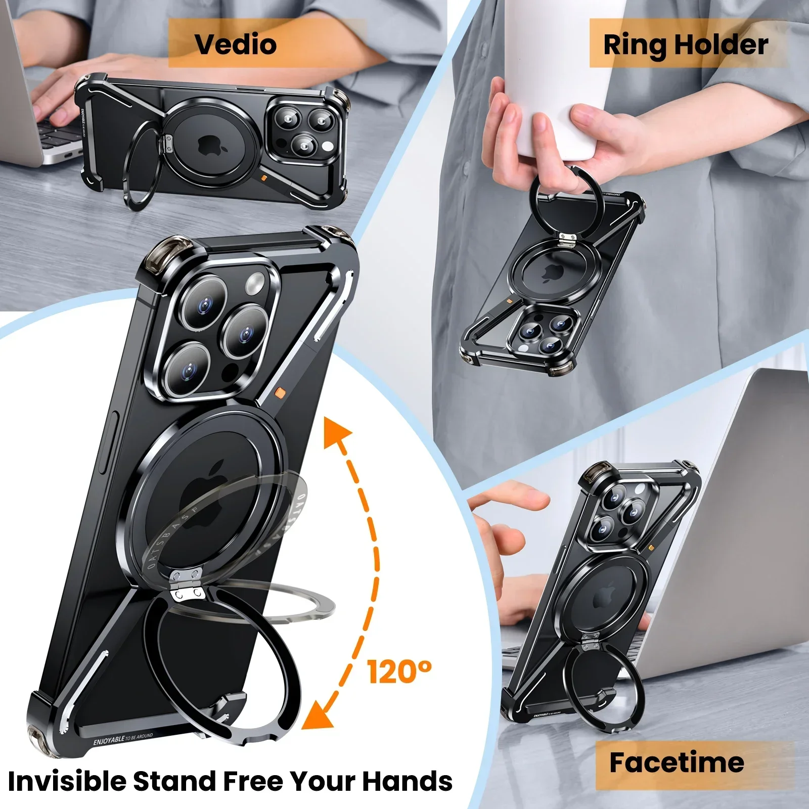 حافظة معدن ايفون 15/16 برو ماكس، حامل 360