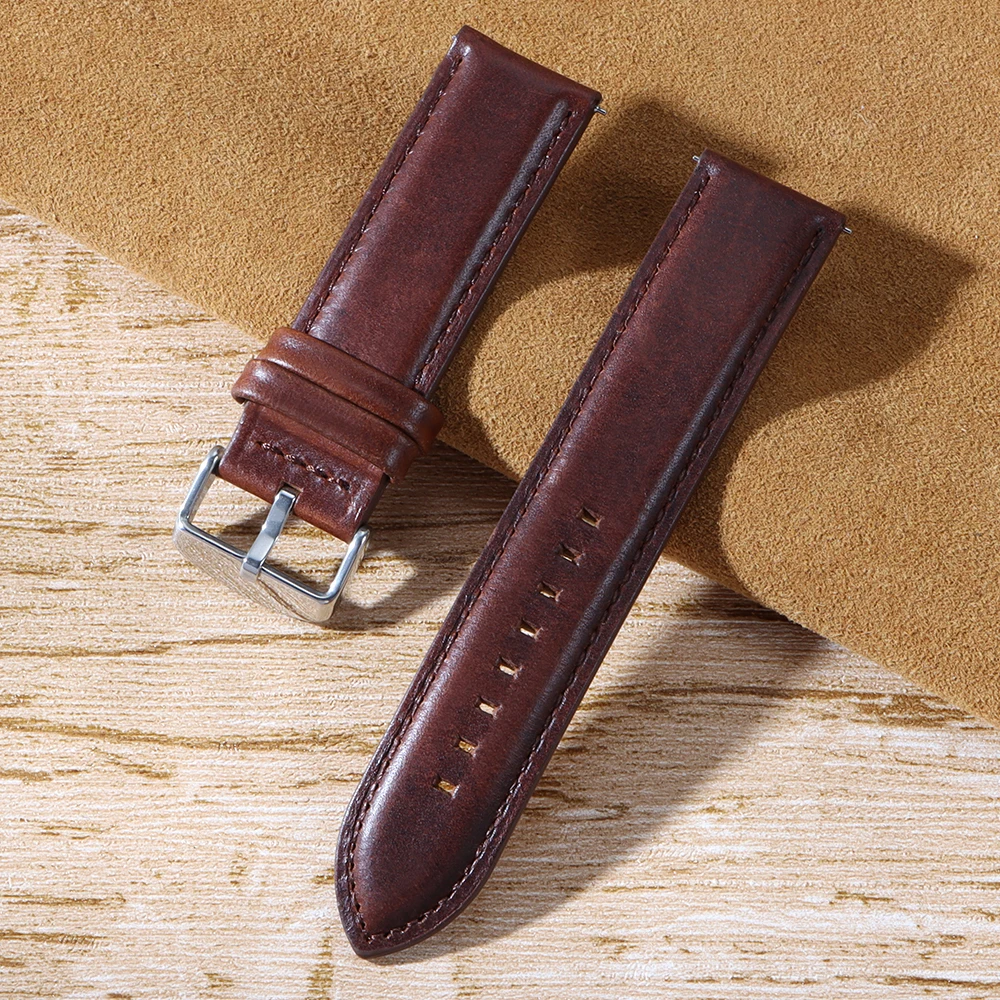 Vintage Cowhide Leather Watch Strap - Classic Universal Wristband