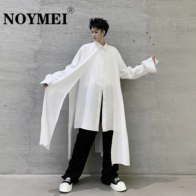 

NOYMEI Dark Medium Length Men's Long Sleeve Shirt Jacket False Tow Pieces All-match Korean Style Niche Fashion 2024 New WA466