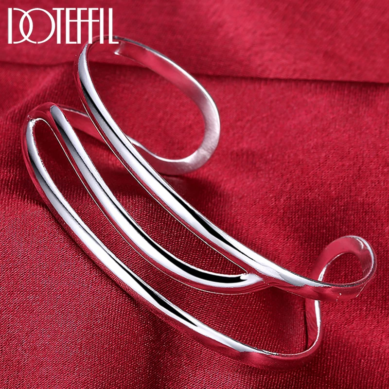 DOTEFFIL 925 Sterling Silver Three Line Bangles Bracelet For Man Woman Wedding Engagement Party Fashion Jewelry