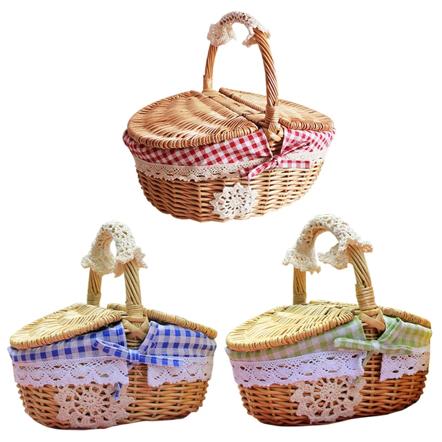 Cesta de mimbre hecha a mano para Picnic, cesta de almacenamiento de  compras, soporte para pan, comida, fruta, Picnic al aire libre, Camping -  AliExpress