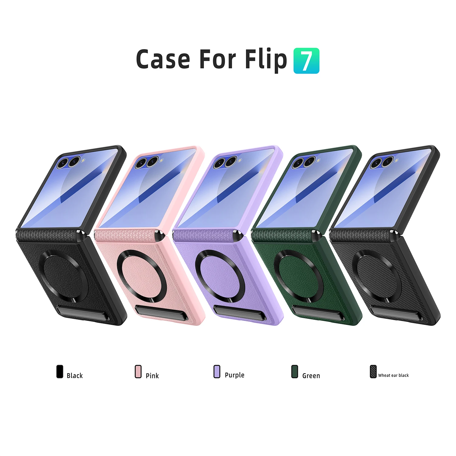 Magnetic Wireless Charging Kickstand Phone Case with Hinge Protection and Leather Cover