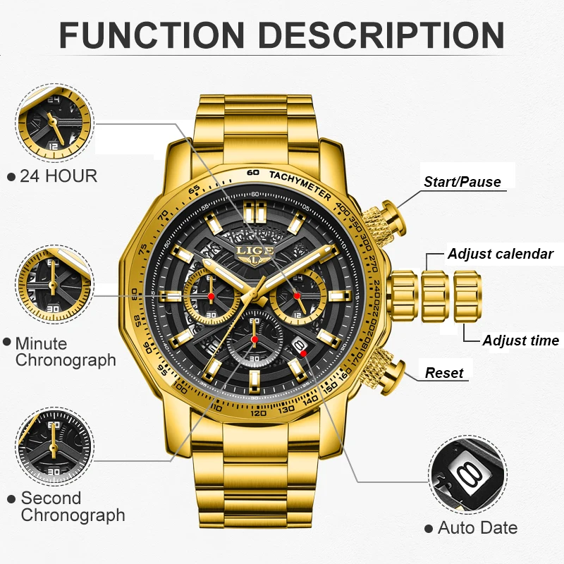 LIGE New Business Watch Men Fashion Military Sports Waterproof Men's Quartz Wristwatches Top Brand Luxury Date Chronograph Male