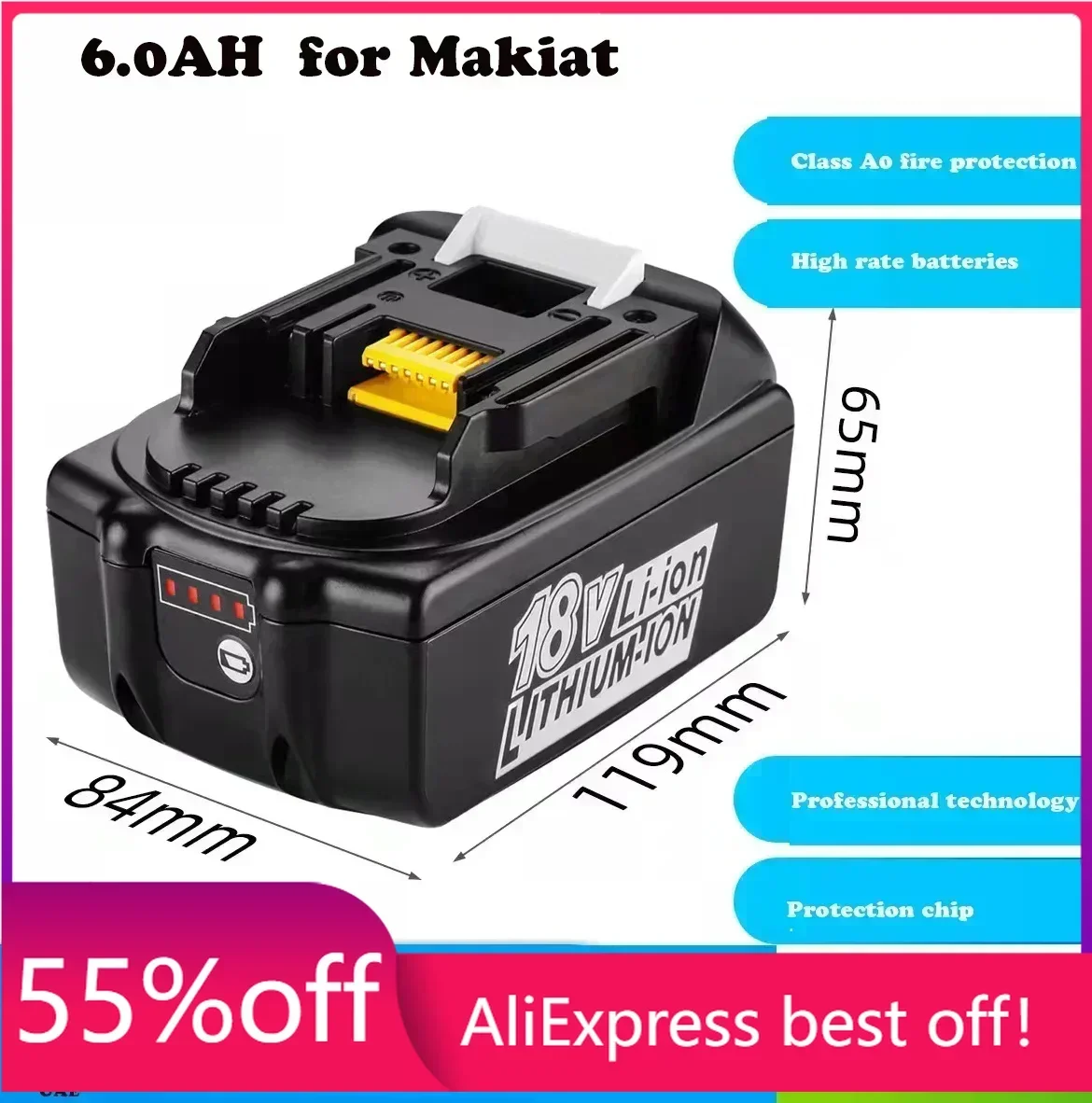 

Latest Upgraded BL1860 Rechargeable Battery 18V 6000mAh Lithium ion for Makita 18v Battery BL1840 BL1850 BL1830 BL1860B LXT 400