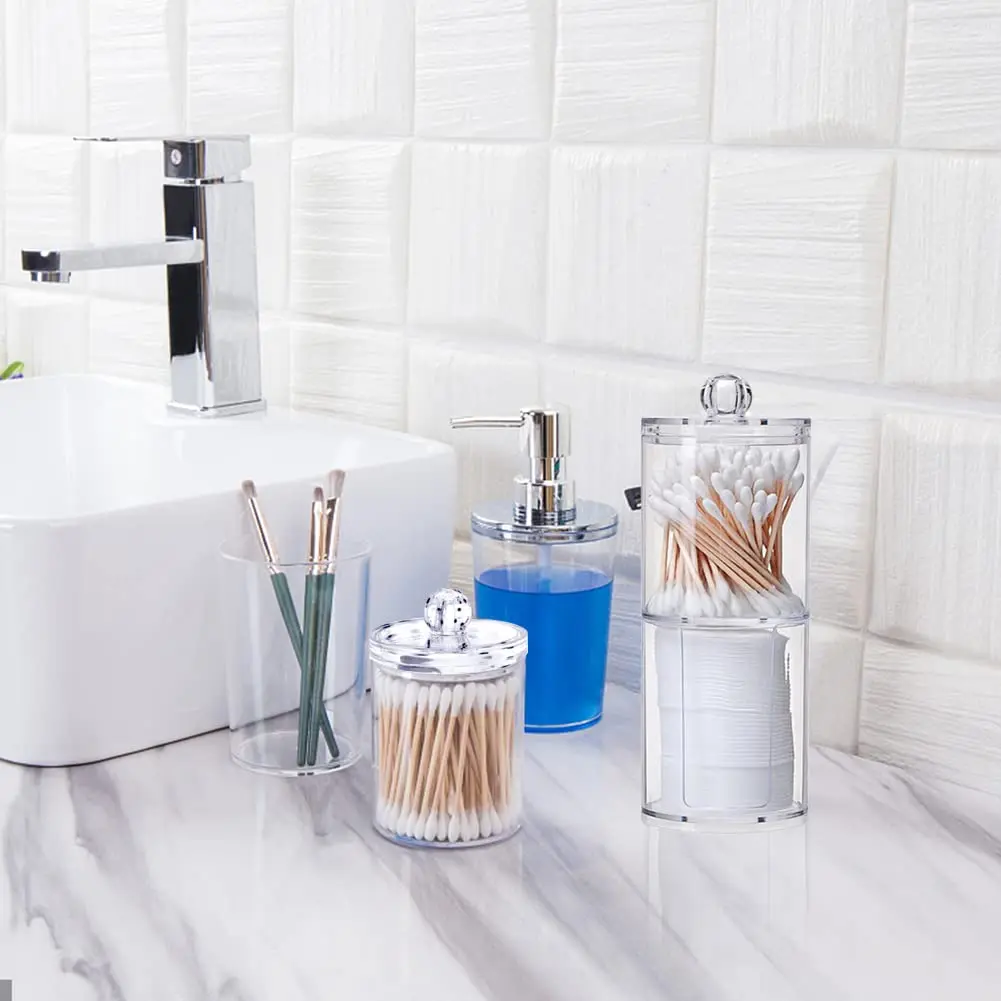 Clear Acrylic Makeup Pads Storage  Box with Lid Cotton Swab Jar Dispenser Cotton Ball Rounds Container Holder Bathroom Organizer 3