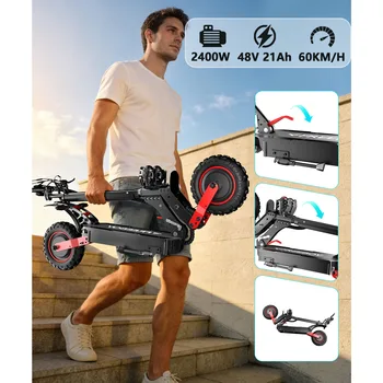 Monopattino Elettrico FREEBOY H6 2400W Doppio Motore 48V 21AH Batteria Ammortizzatori a Doppia Molla Pneumatici da 11 Pollici