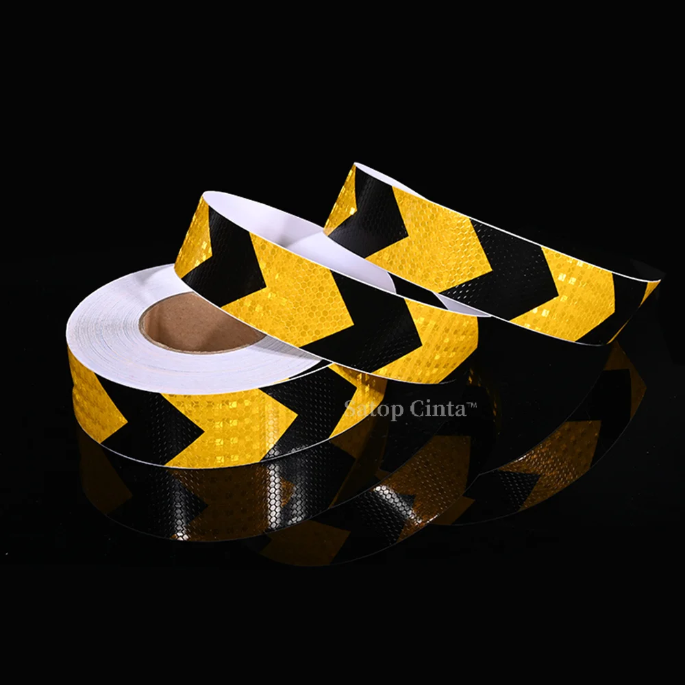 5cm/10cm/20cm*5M Arrow Reflective Hazard Safety Tapes Yellow-Black Warning Caution Reflectors Strips Adhesive Stickers For Trail 3