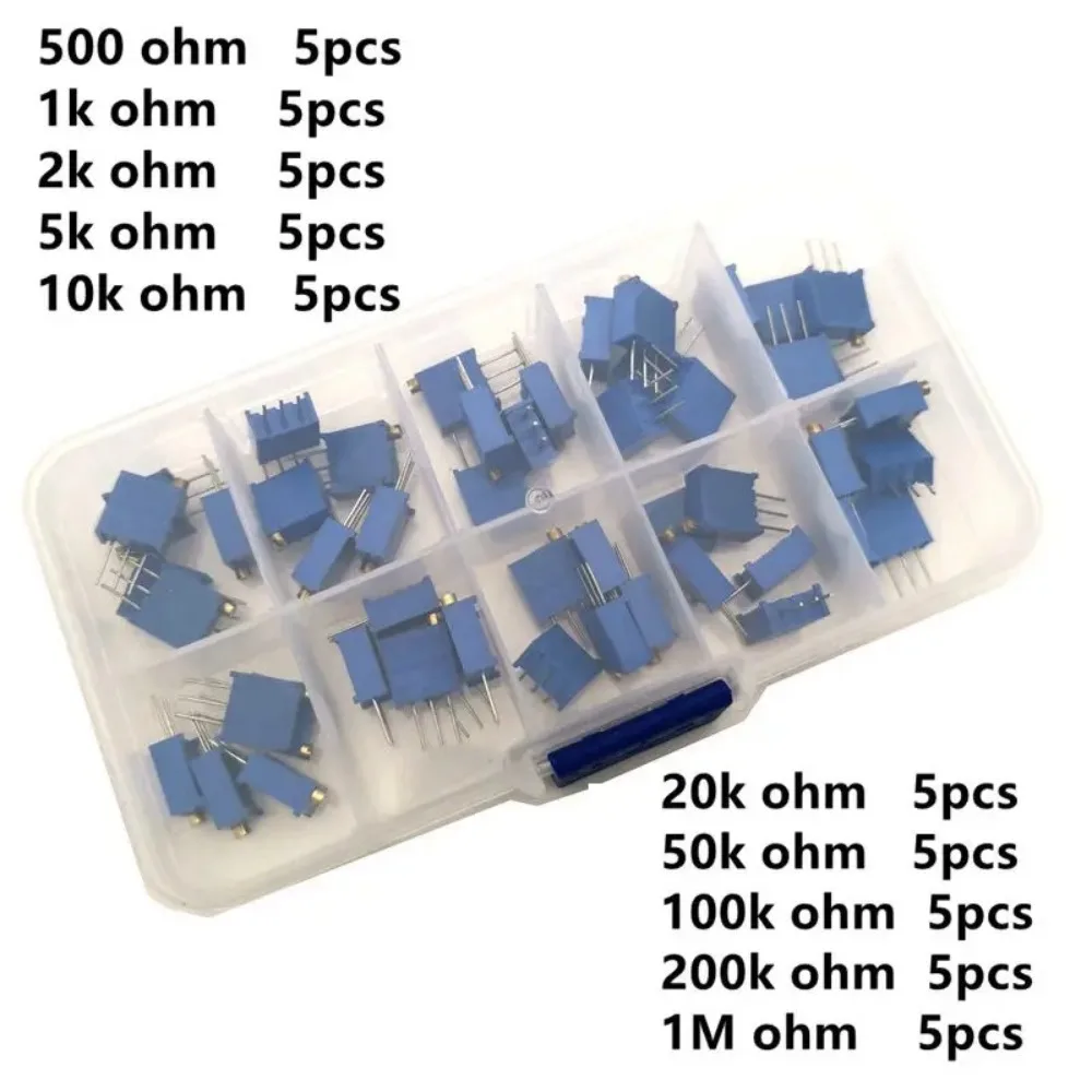 3296W Potentiometer 50Pcs 10 Values 1K to 1M Multi Turn Trim Pot Kit ...