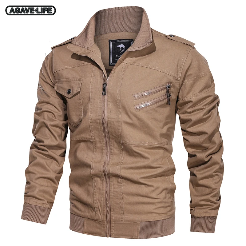 

Spring Autumn Men's Military Coat Washed Thin Cotton Jacket For Men Solid Color Zipper Outdoor Tooling Coat Men Bussiness Jacket