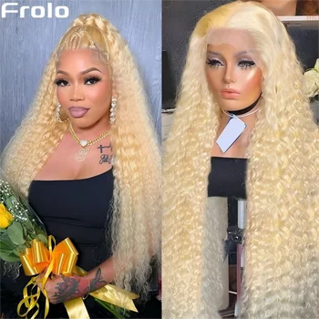 Blonde 613 Hd Lace Frontal Wig 13X6 Deep Wave Human Hair Wigs 40 Inch Curly Lace Front Wig Brazilian For Black Women 250 Density 1