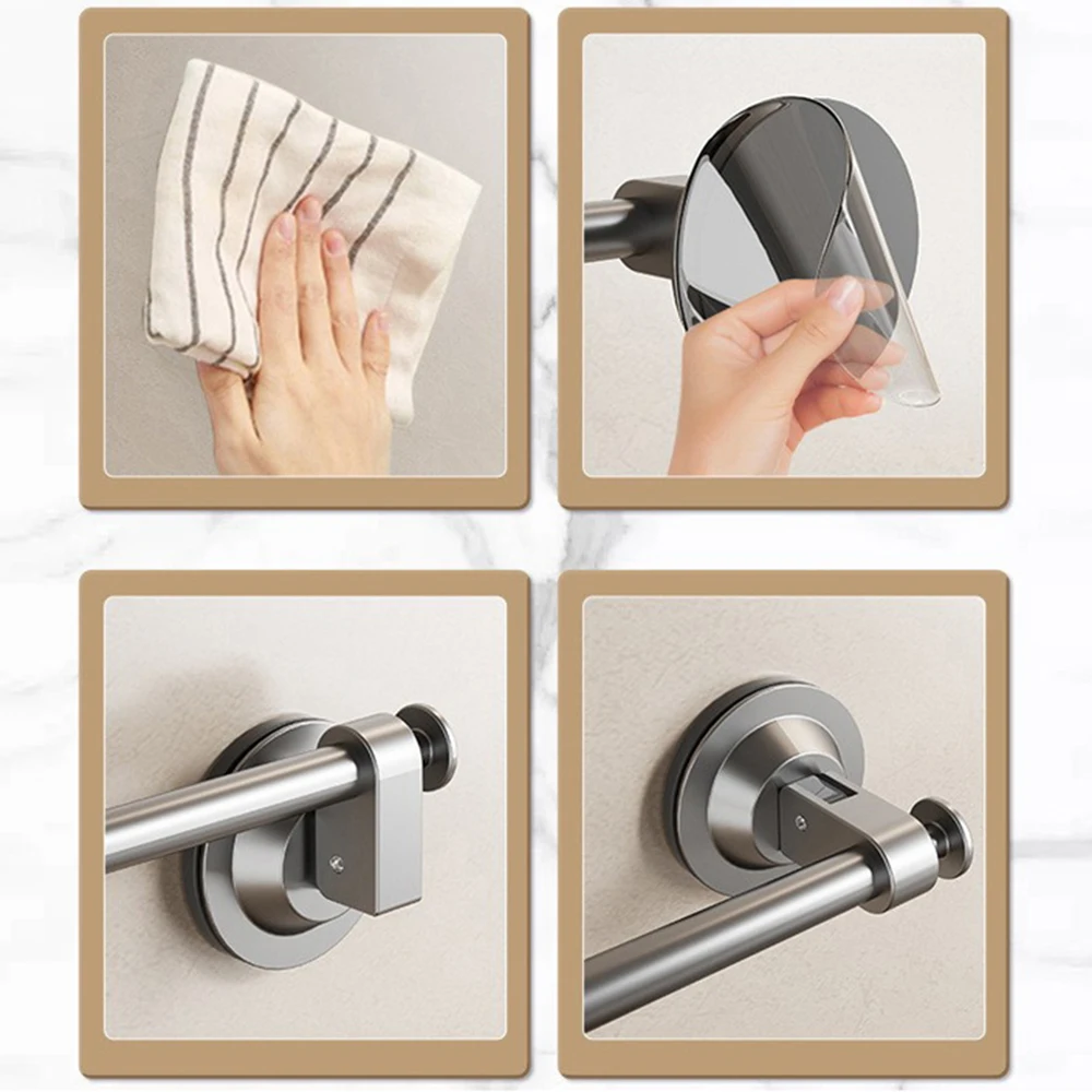 Wall Mounted Towel Rack Bathroom Storage Rack No Drilling Bar Towel Kitchen Bathroom Accessories Suction Cup Shelf
