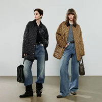 TOYOUTH femmes coton veste 2025 hiver nouveau luxe rétro diamant grille vêtements de travail grande poche mi-longue veste marron 3