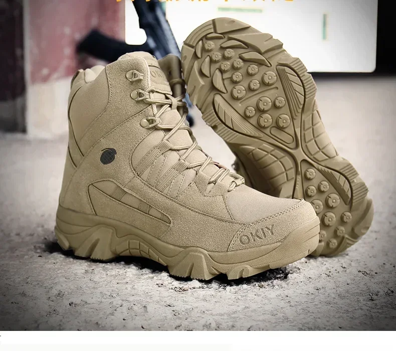 2025 mode männer Wüste Kampf Stiefel Outdoor Leder Wanderschuhe Männer Jagd Arbeit Sicherheit Stiefel männer Kurze Stiefel stiefeletten – Detail 3