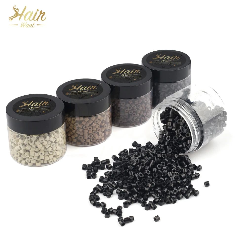 헤어완트 1000개입 4mm 투명 마이크로 비즈 ? 실리콘 라이닝 헤어 익스텐션 비즈, I팁 및 헤어 틴셀 익스텐션용 5가지 색상