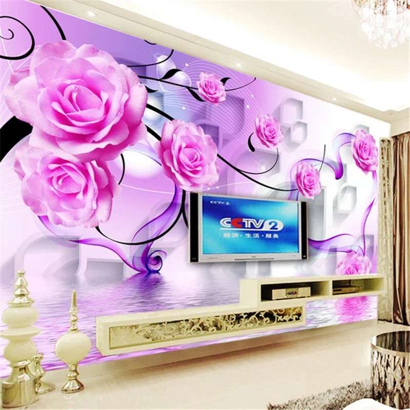 

Custom wallpaper 3d mural circle beautiful roses murals for room wall papers home decor red rose flowers sea bouquet theme обои