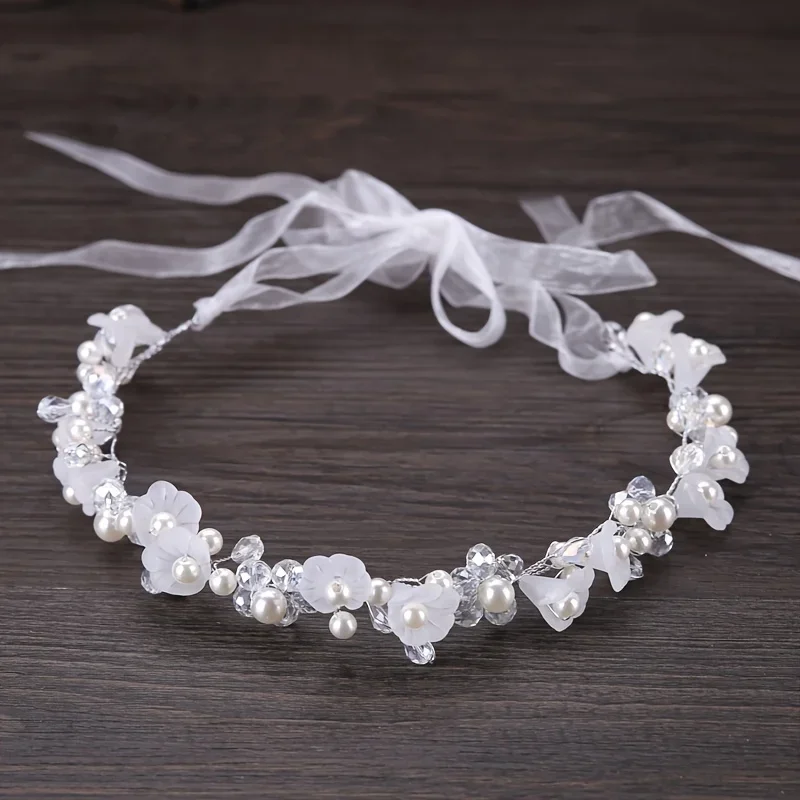 Bridal Hair Accessories Crystal Pearl Flower Hair Vine Band Headband Tiara For Women Bride Girl Rhinestone