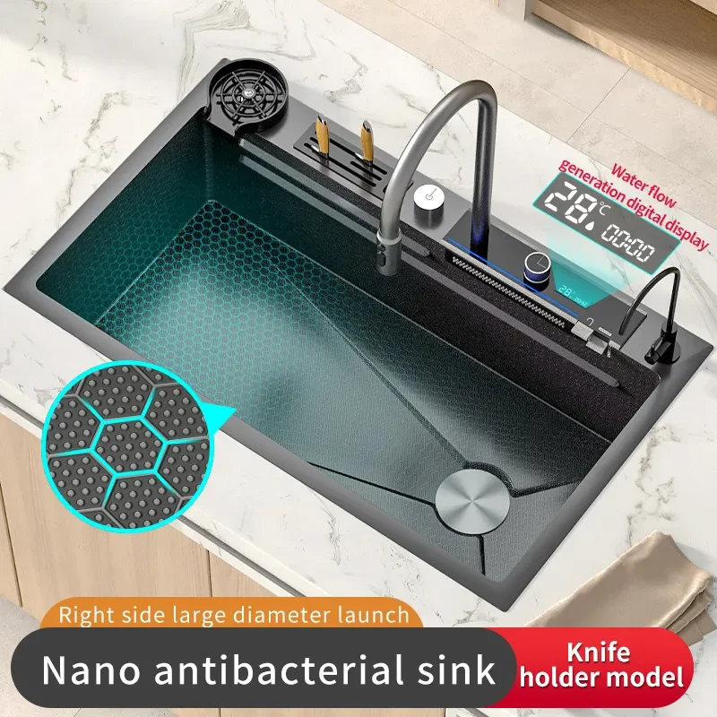 Stainless steel sink for kitchen sink smart black nano waterfall sink multifunction Washbasin large Dishwasher kitchen accessory