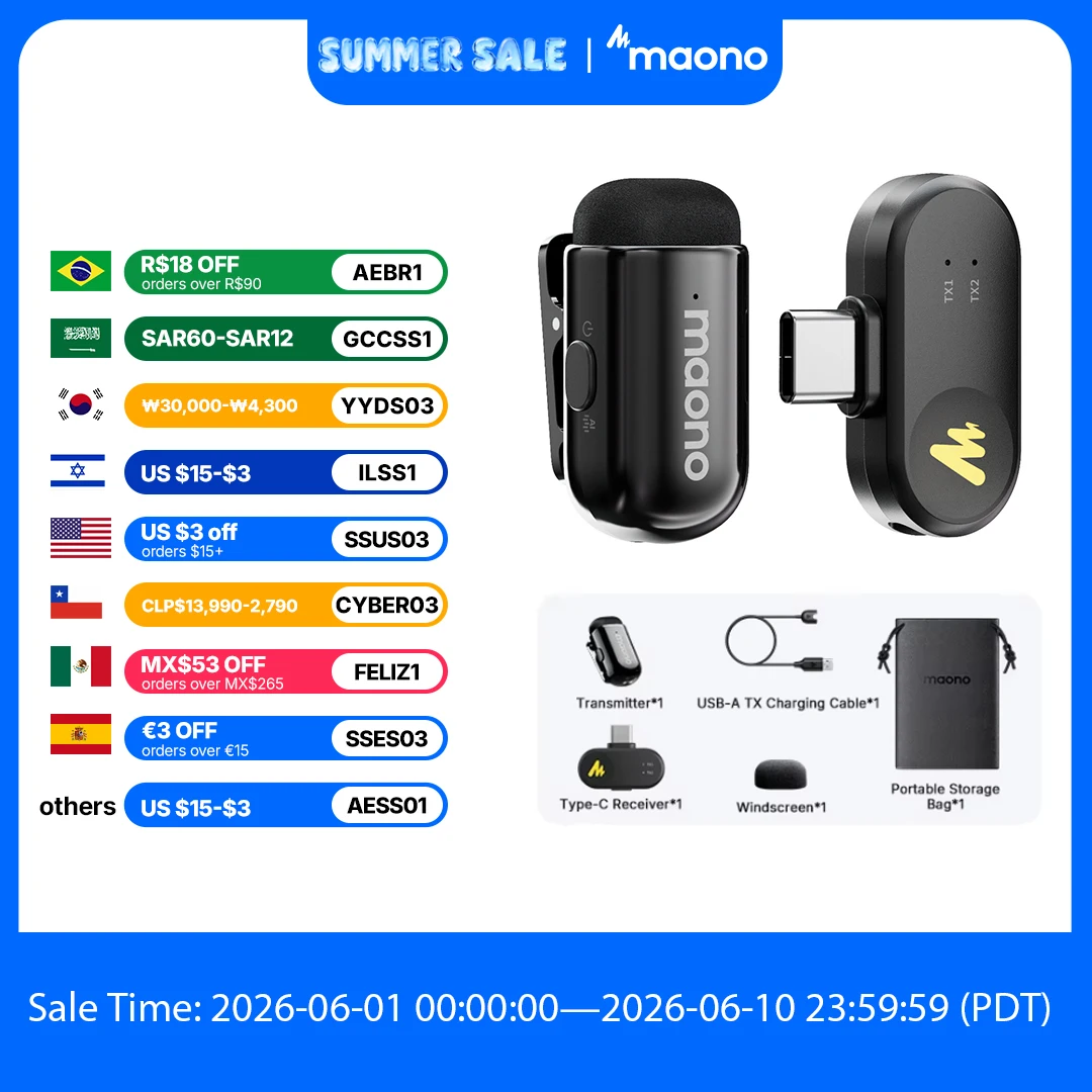 Microfone de Lapela Sem Fio Maono Wave T1 Mini