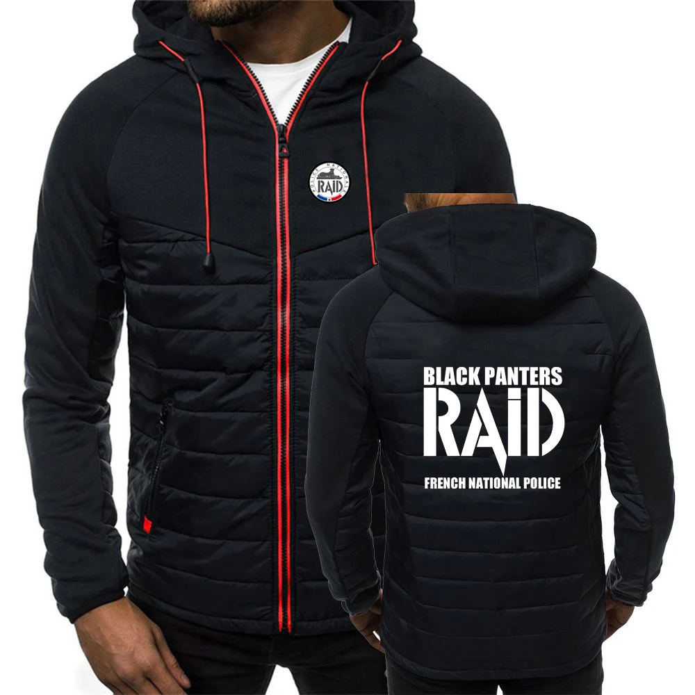 Men's French National Police RAID New Autumn and Winter Patchwork Designe Seven-color Cotton-padded Jacket Hooded Coat Tops