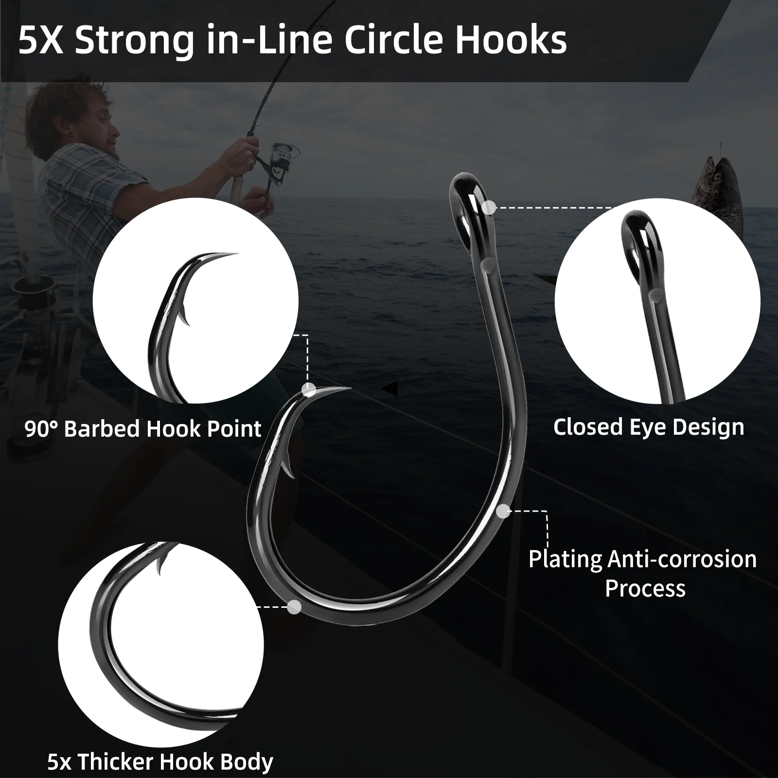 الصيد 5X دائرة السنانير المياه المالحة 25 ~ 50 قطعة عالية الكربون الصلب سمك السلور الصيد هوك 5x قوية واسعة الفجوة غير الأوفست هوك باس السلمون