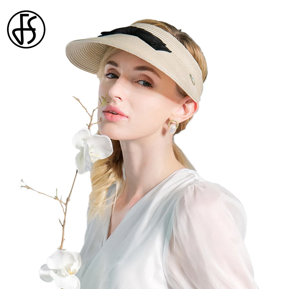 FS Fashion White Sun Visor Hats For Women Light Coffee Empty Top Cap