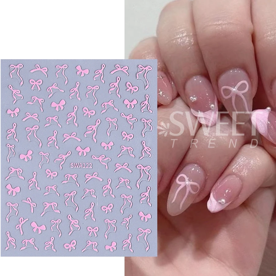 4pcs Streamer Bow Nail Art Stickers Black White Red Pink Irregular Bow Design Nail Decals DIY Elegant Slider Manicure Decoration