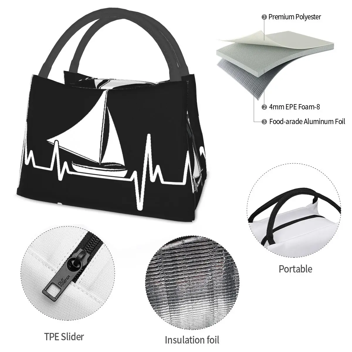Heartbeat Sailing Sailboat Portable insulation bag for Cooler Thermal Food Office Pinic Container