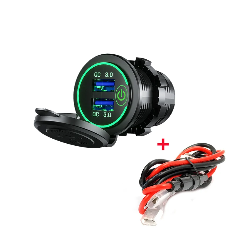Diy Qc3.0 Dual Usb Charger Switch Car Charger 60cm Cable With Fuse For