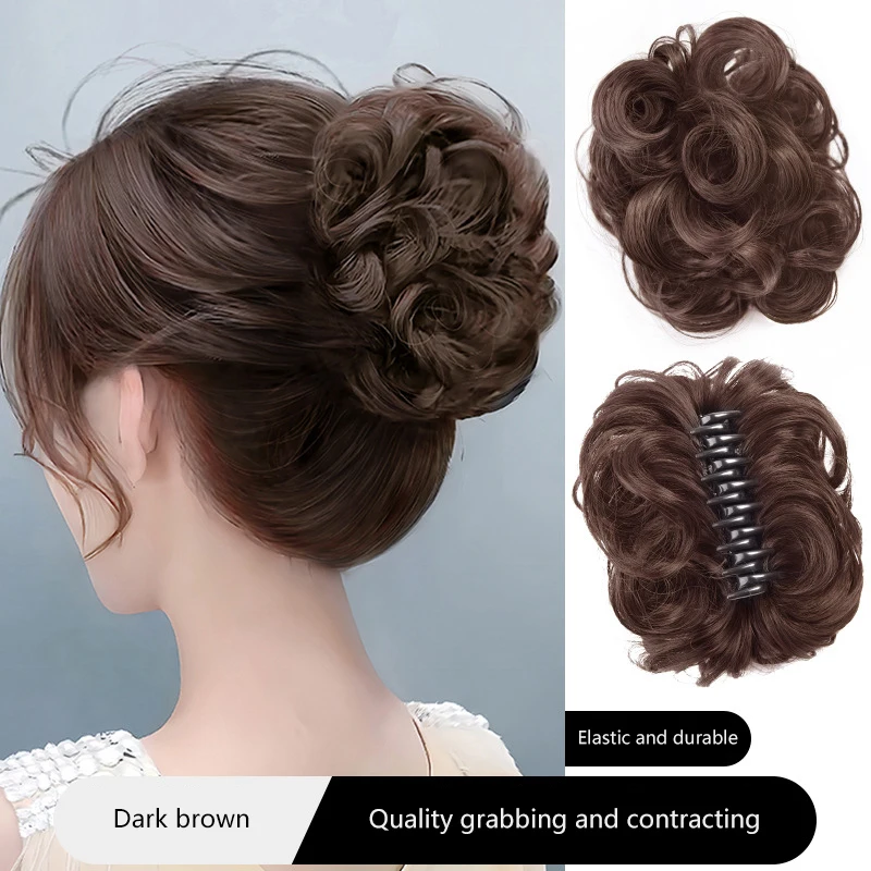 1 Pezzo di Chignon Sintetico Realistico, Parrucca Riccia Disordinata con Clip a Forma di Bocciolo di Fiore, Elastico per Capelli Finti da Donna, in Seta Resistente alle Alte Temperature. - immagine 4