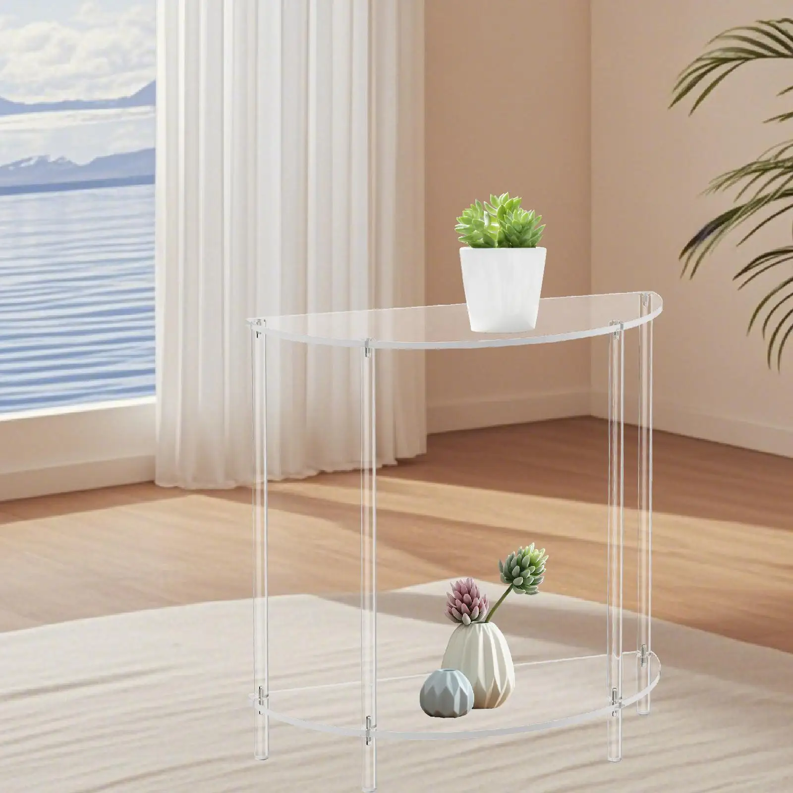 Acrylic Side Table Accent Table for Small Space Modern Portable Storage Shelf for Home Bathroom Bedroom Kitchen Living Room