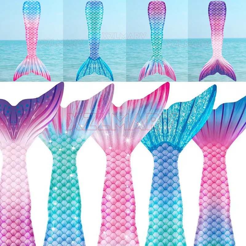 Kids Mermaid Tail for Girls Swimsuit Children The Little Mermaid Costume Beach Bikini Bathing Suit for Swimming Can Add Monofin