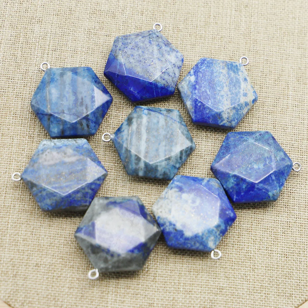 

4pcs/lot Good Quality New Natural Stone Lapis Lazuli Hexagon Faceted Necklace Pendants Charms Diy Jewelry Accessories Wholesale