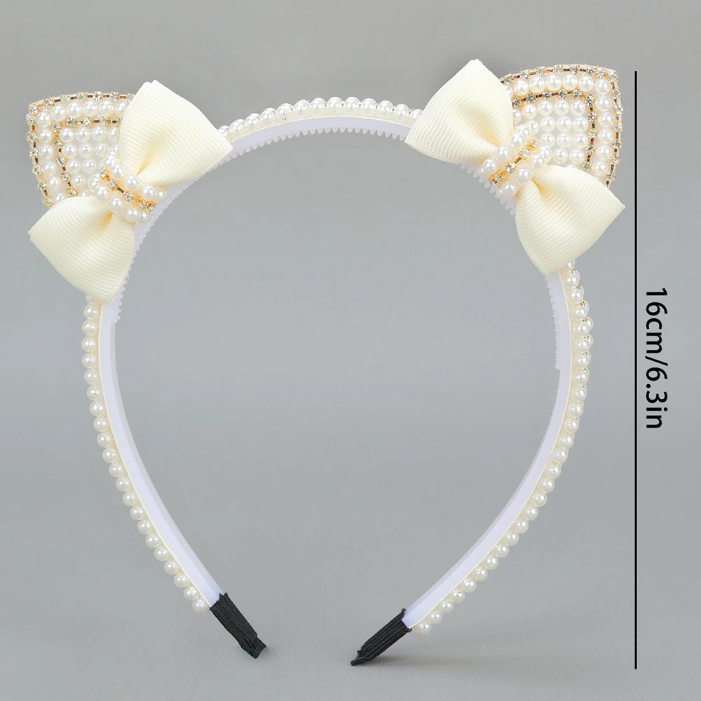 Cat Ear Headband - Cute Pearl Bow Hair Hoop for Girls