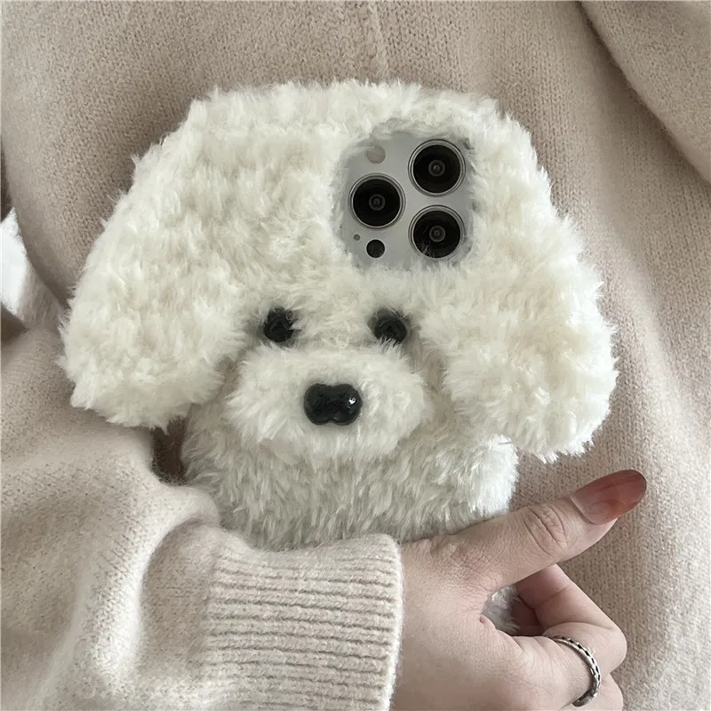 3D Teddy Dog Fluffy Phone Case For iPhone 15 14 13 Pro Max