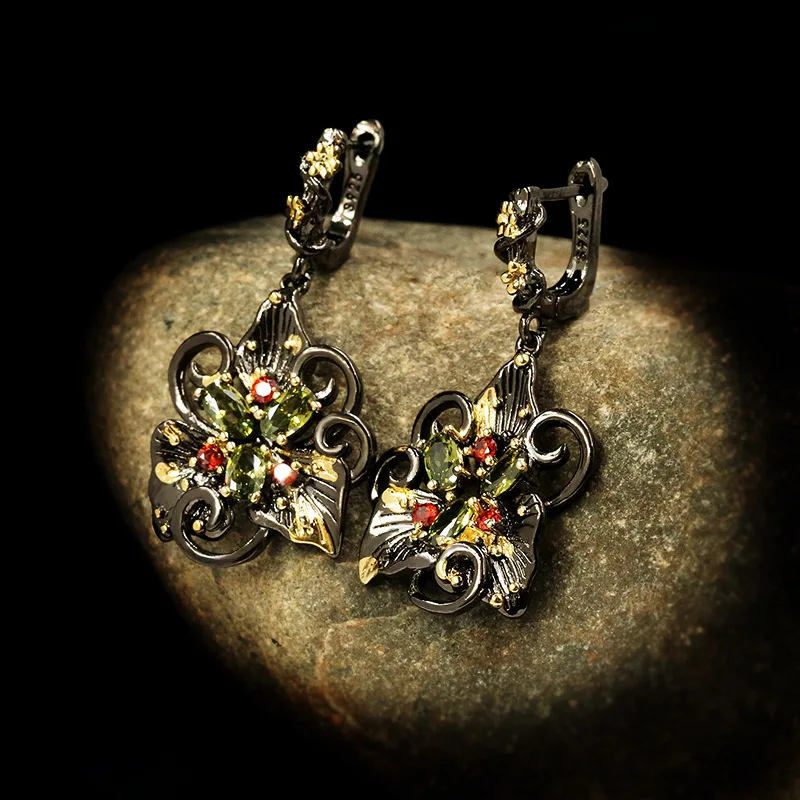 Elegant Temperament Double Flower Earrings Color Zircon Earrings