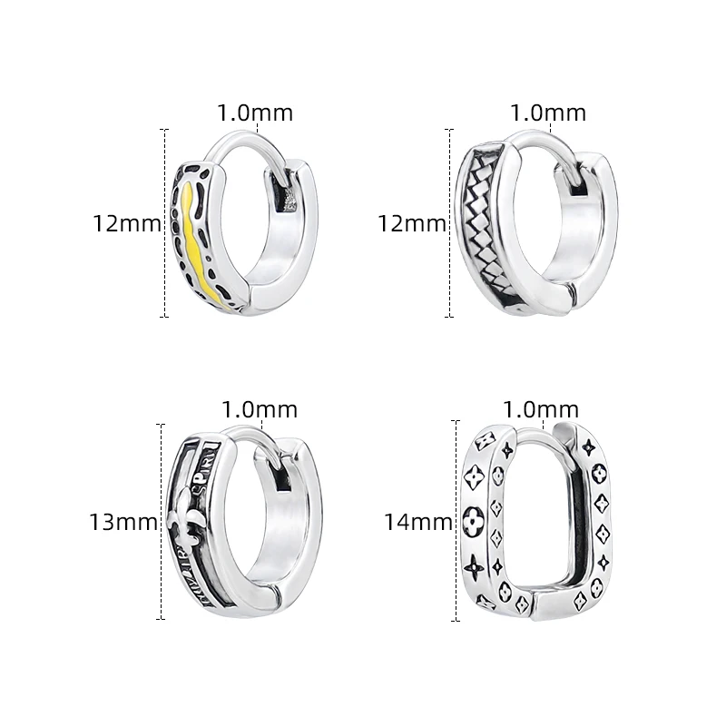 

Gothic Square Cast Earbuckle Men's Stainless Steel Jewelry Hoops Earrings Yellow Women's Earrings Geometry