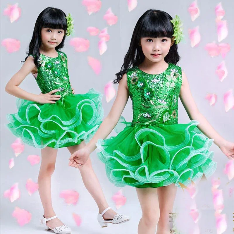 Kids Ballroom Clothing Sequined Dancing Clothing TUTU Dress Girls Jazz Dance Costume Stage Wear Toddler Wedding Princess Dress